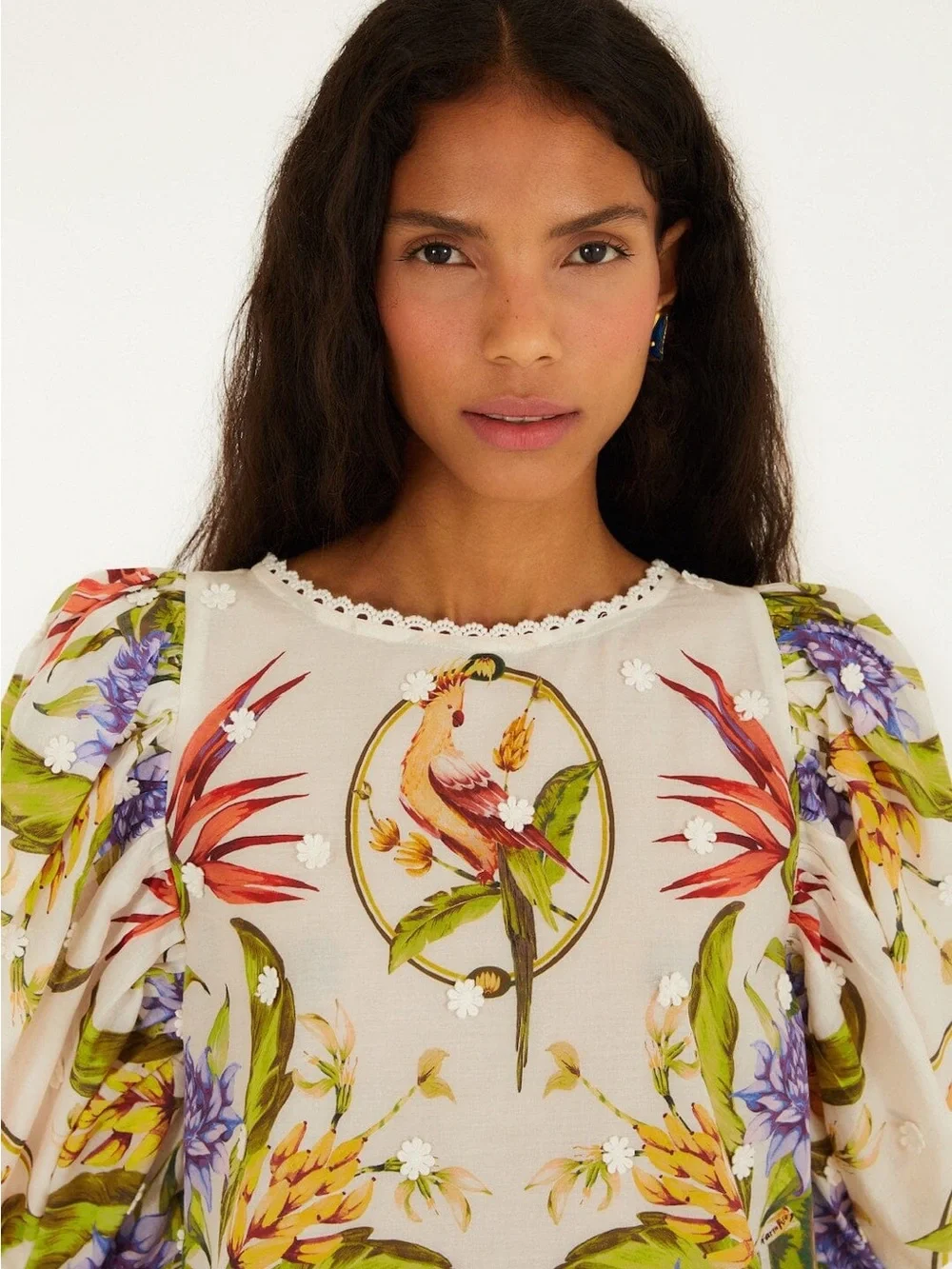 FARM RIO Sand Tropical Scarf Blouse